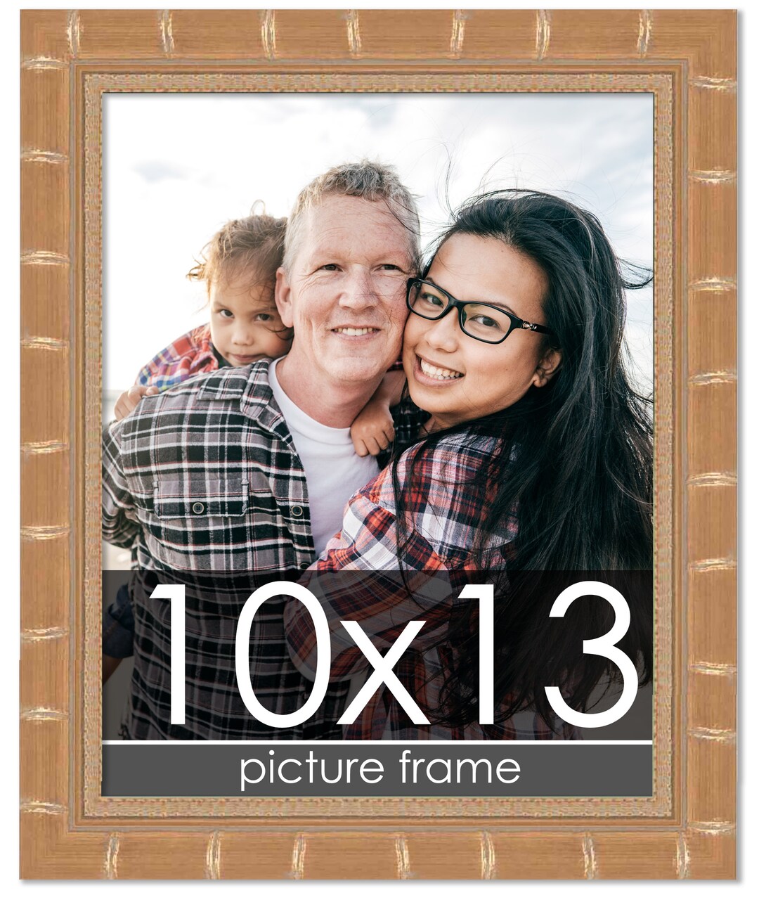 10x13 Modern Bamboo Picture Frame with UV-Resistant Acrylic & Acid Free Backing, Available in 5 Finishes - Gold, Silver, Brown, Black, and Natural